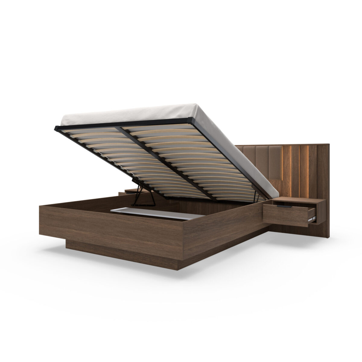 Lit coffre 160x200 chevets intégrés Kamazza