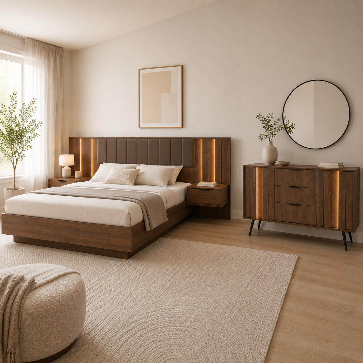 Chambre complete adulte avec lit est commode Kamazza