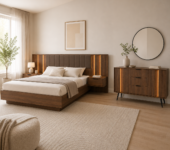 Chambre complete adulte avec lit est commode Kamazza