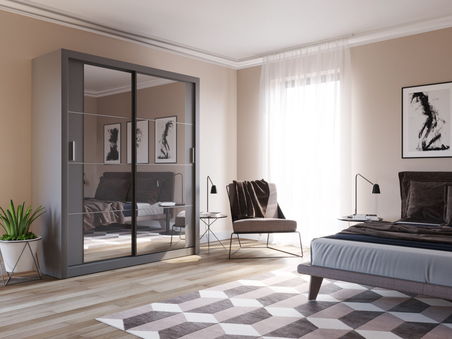 Armoire 2 portes avec miroir KAMAZZA