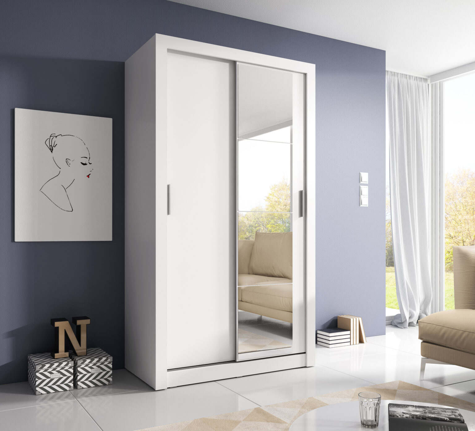 Armoire 2 portes avec miroir KAMAZZA
