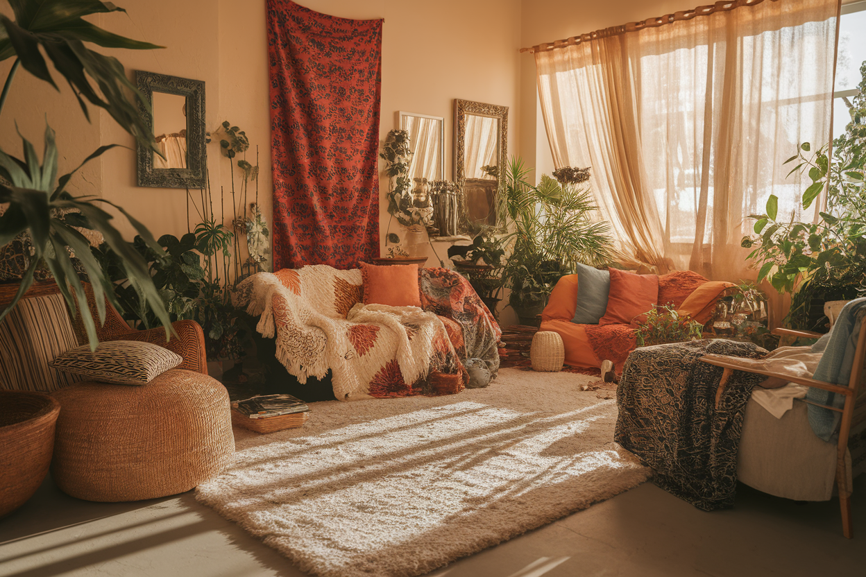 un salon cosy dans le style bohème