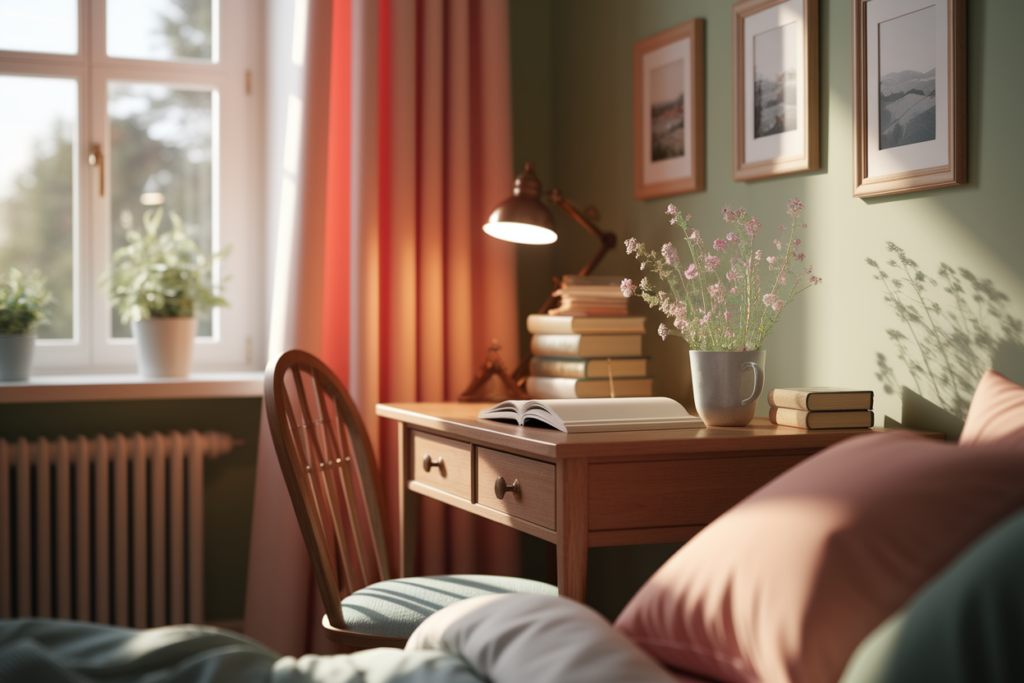 une petite chambre cosy avec un bureau