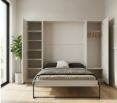 Armoire lit nova 140x200 avec rangement portes de rangements ouvertes KAMAZZA