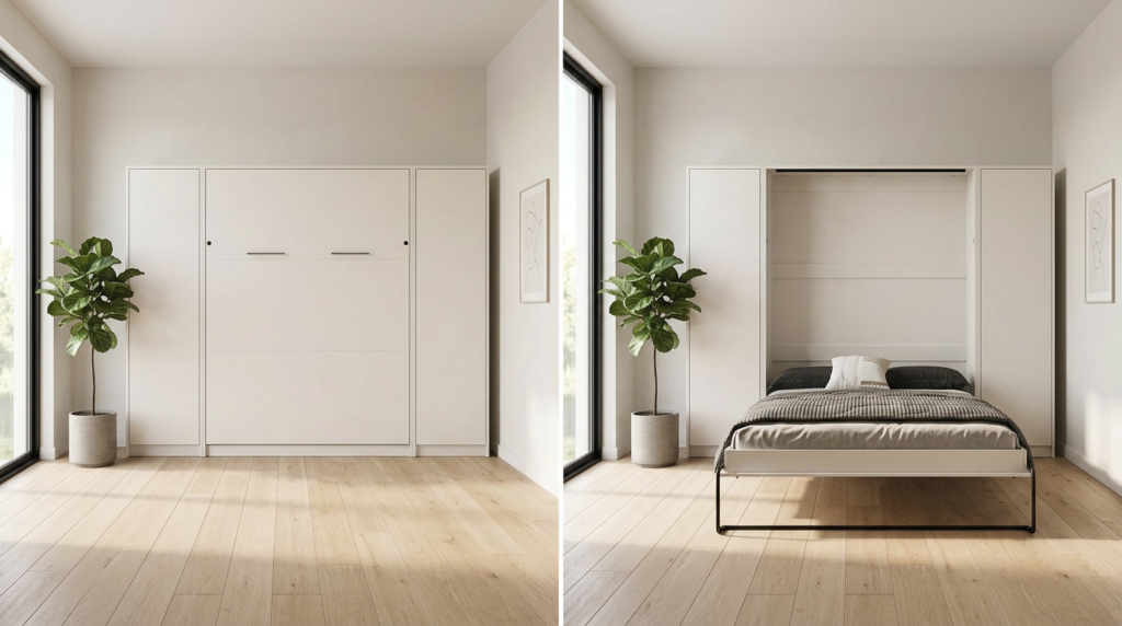 Lit armoire 140x200 nova ouvert et fermé KAMAZZA