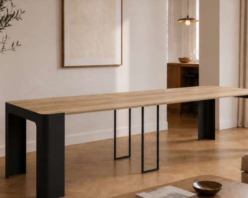 Table console extensible 10 a 12 personnes bois et noir 2