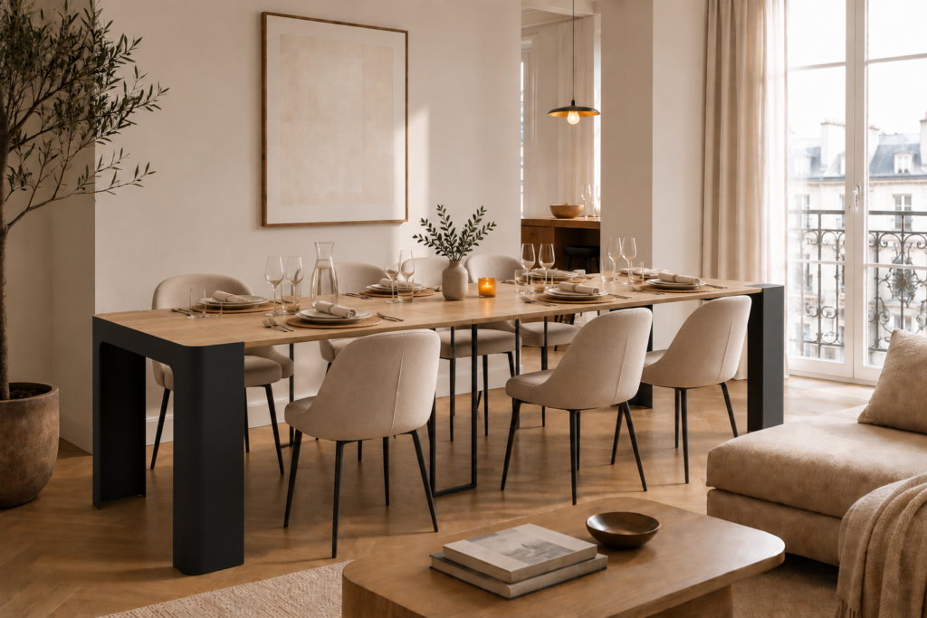 Table console extensible 300 cm bois et noir