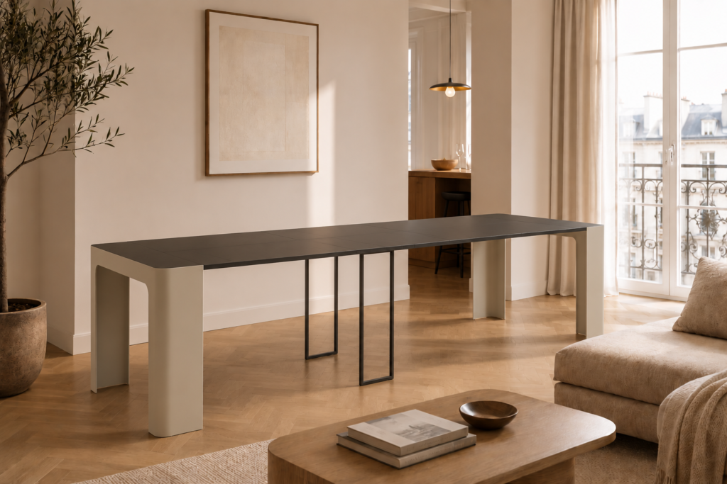 Table console extensible noir et beige