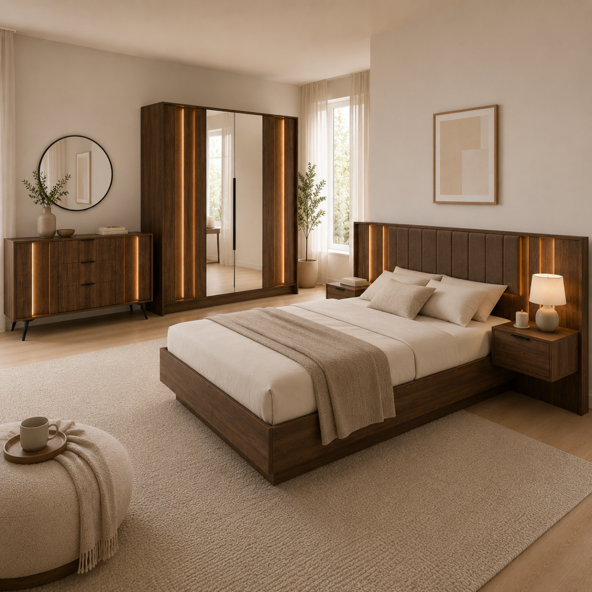 Chambre complète ava adulte avec armoire et lit coffre KAMAZZA