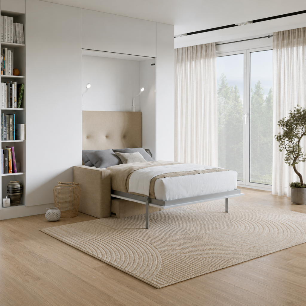 Lit escamotable avec canapé authomatique haut de gamme beige et blanc