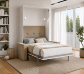 Lit escamotable avec canapé authomatique haut de gamme beige et blanc