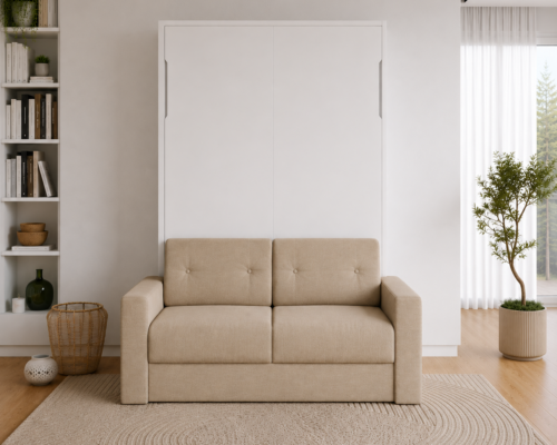 Lit escamotable avec canapé authomatique haut de gamme beige et blanc