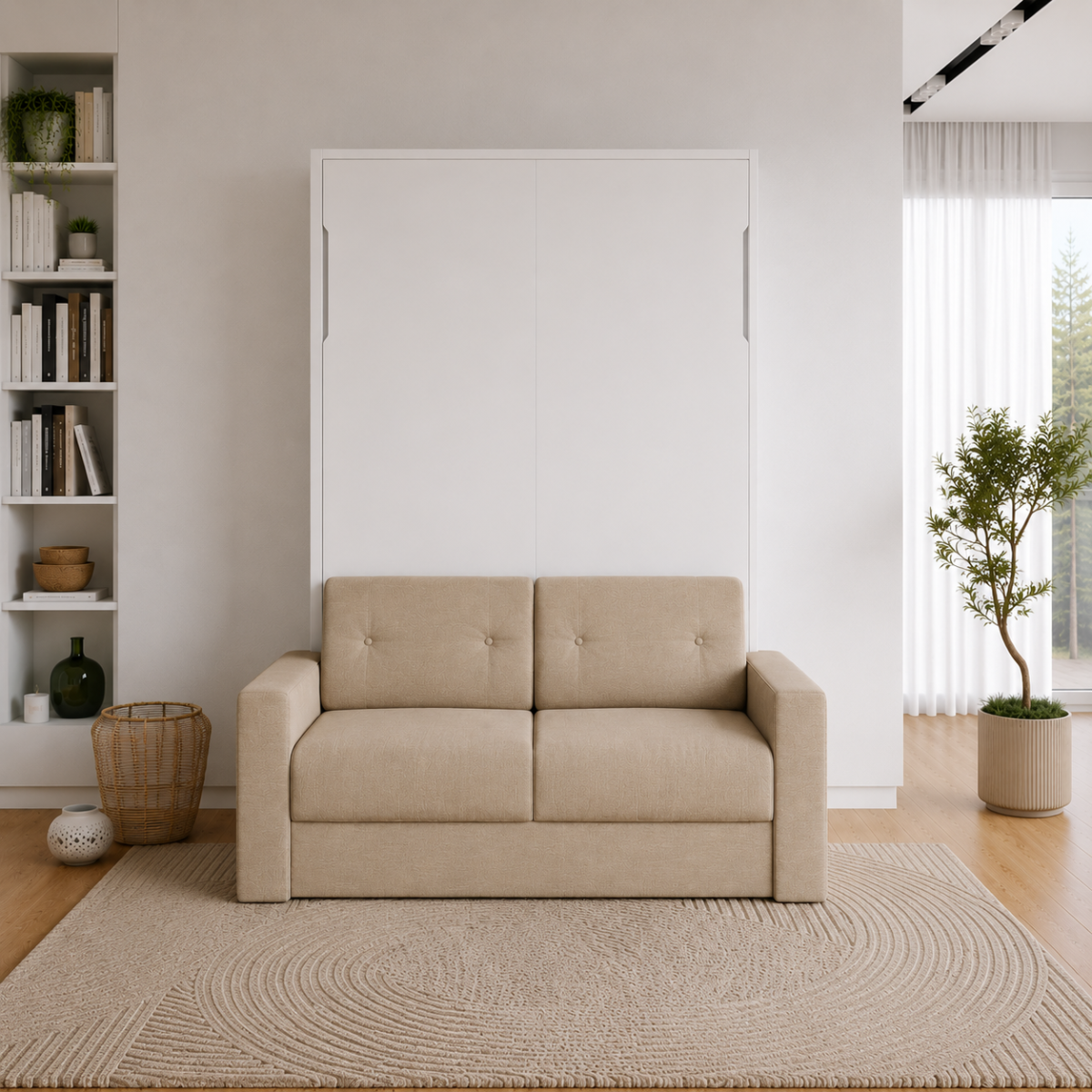 Lit escamotable avec canapé authomatique haut de gamme beige et blanc