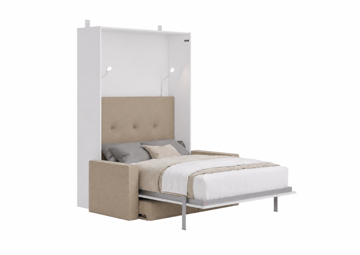 Lit escamotable avec canapé authomatique haut de gamme beige et blanc