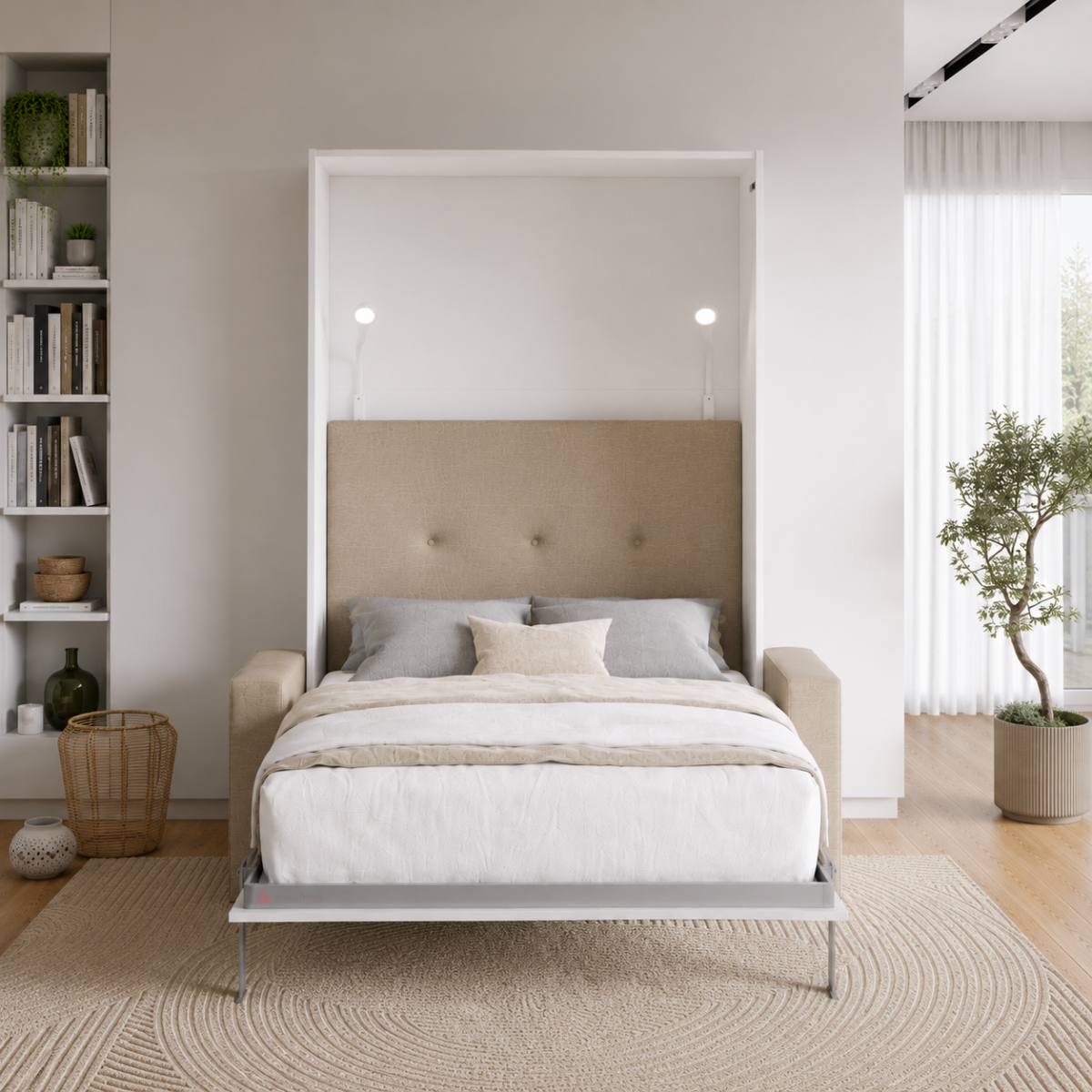 Lit escamotable avec canapé authomatique haut de gamme beige et blanc