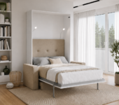 Lit escamotable avec canapé authomatique haut de gamme beige et blanc