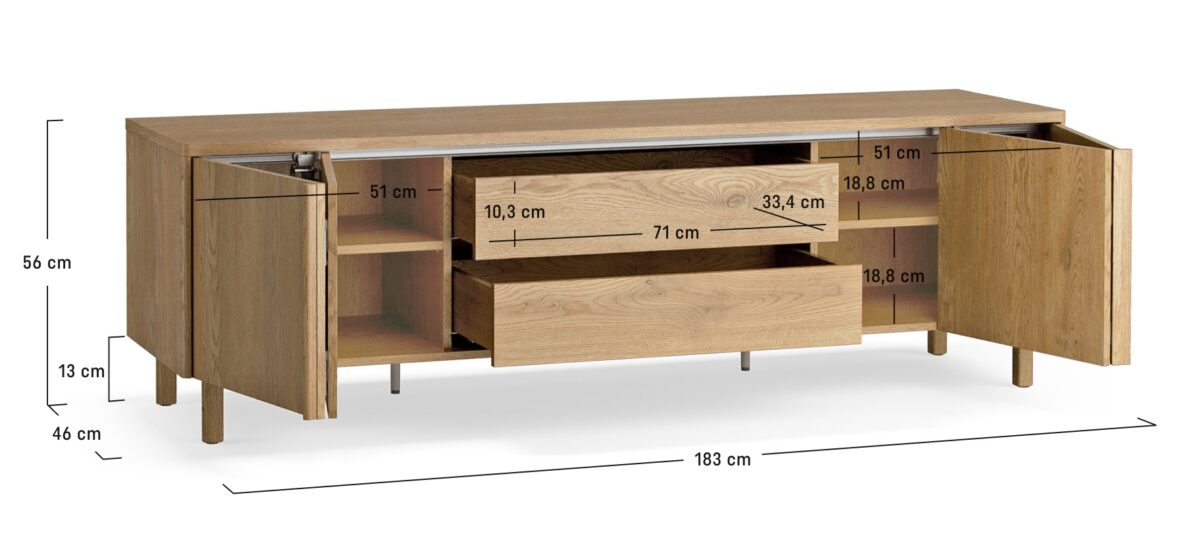 Dimensions du buffet 2 portes 2 tiroirs 183 cm chêne - JADE