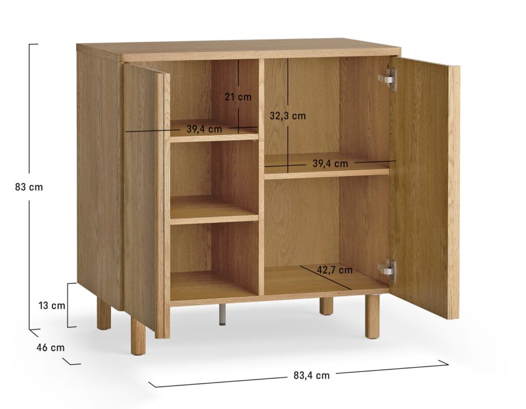 Dimensions du buffet 2 portes 83 cm chêne - JADE