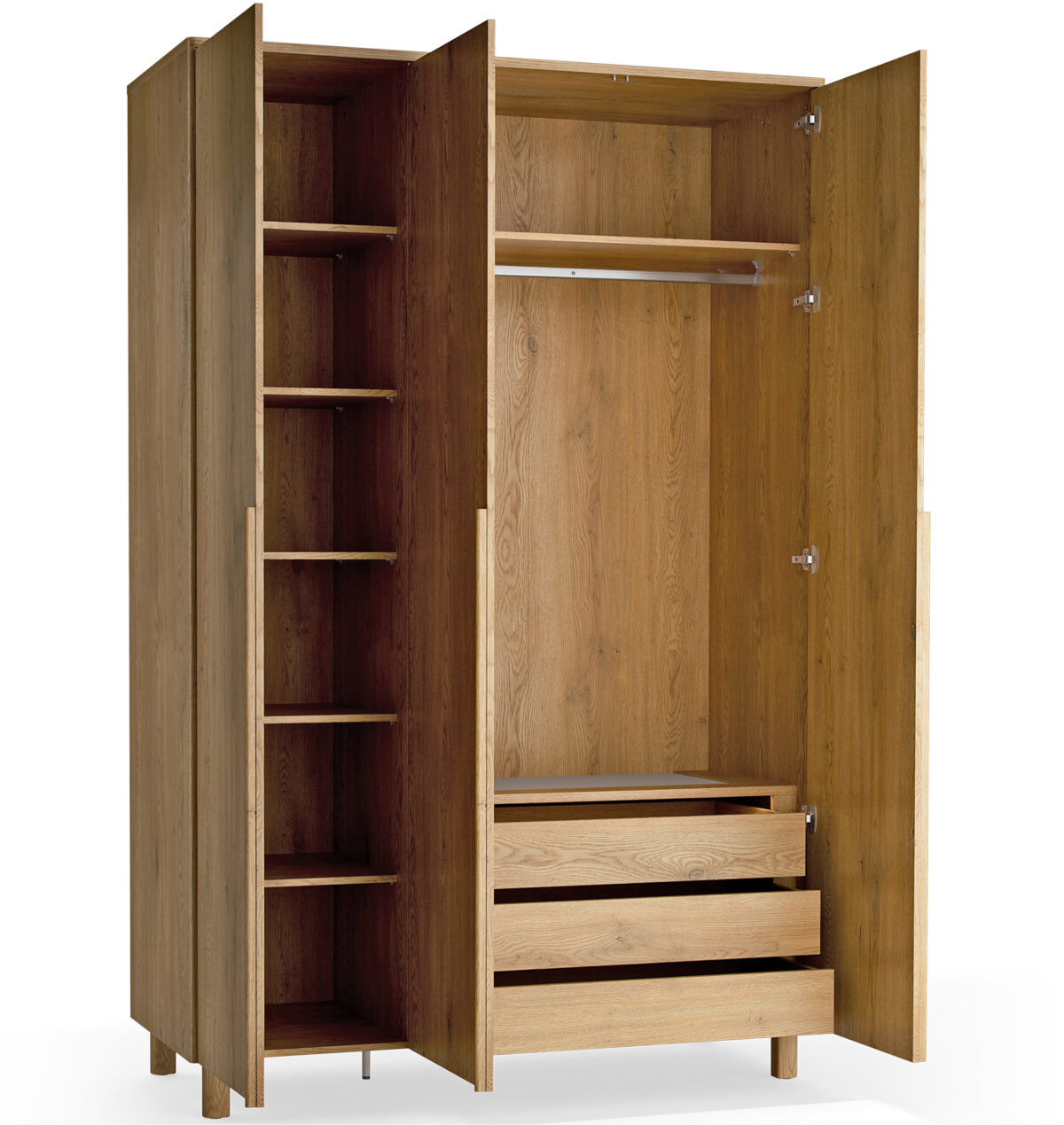 5021344 – Wardrobe 3-door with full front on legs, with lighting, Well oak – 2