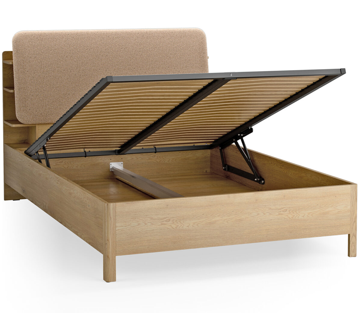 5021359 – Bed with shelves with lifted frame 140×200 Well oak_taupe- 2 