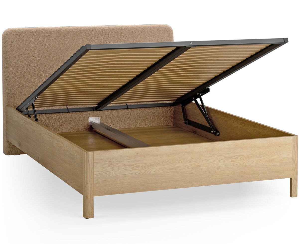5021404 – Bed with upholstered slanted headrest with lifted frame 140×200 Well oak_taupe – 2