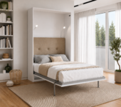 Lit escamotable haut de gamme avec tete de lit beige KAMAZZA