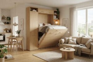 lit escamotable avec canapé intégré sur un seul mur